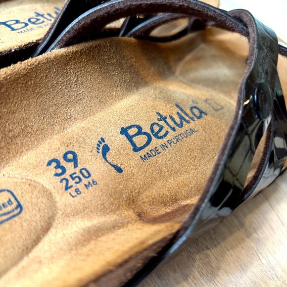 Betula Vinja Ladies Birkenstock Dark Brown / Black Patent Leather Sandals Size 8 - Picture 9 of 10